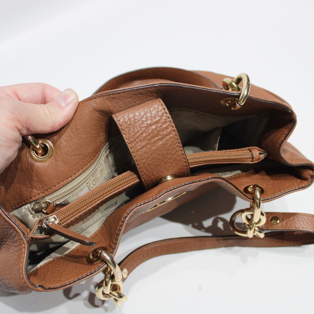 Michael Kors Fulton Gold Chain Brown Leather Shoulder Bag 14" x 8" x 4" (P1) - Picture 10 of 16